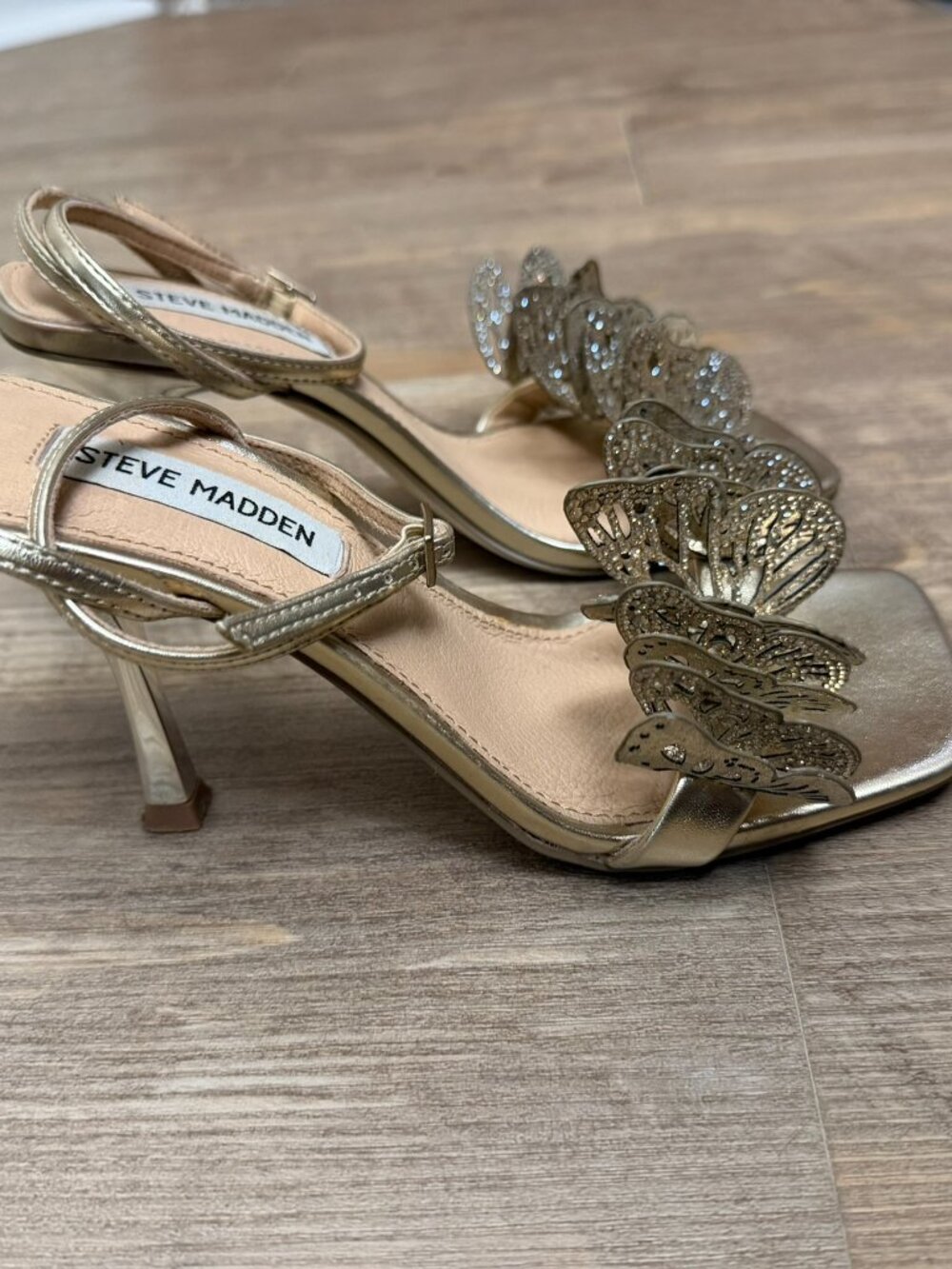 Steve Madden Gold Butterfly Ankle Strap Azariah Heels Size 6 - Picture 2 of 5